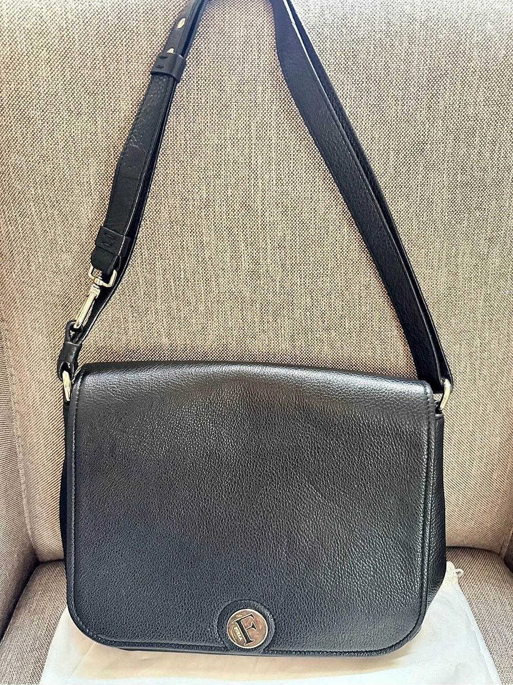 Furla Black Pebbled Leather Flap Crossbody Shoulder Bag with Dust Bag